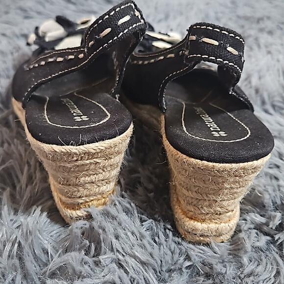 Naturalizer Black Off White Peep Toe Slingback Espadrille Wedge Sandals Sz 6 1/2 - Picture 5 of 11